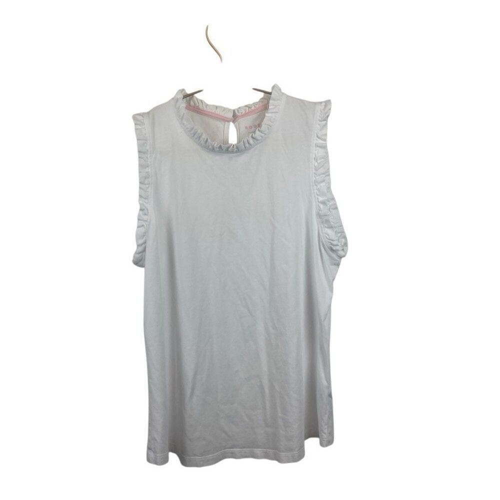 Boden White Basic Ruffle High‎ Neck Top Size US 12 Cotton Tencel